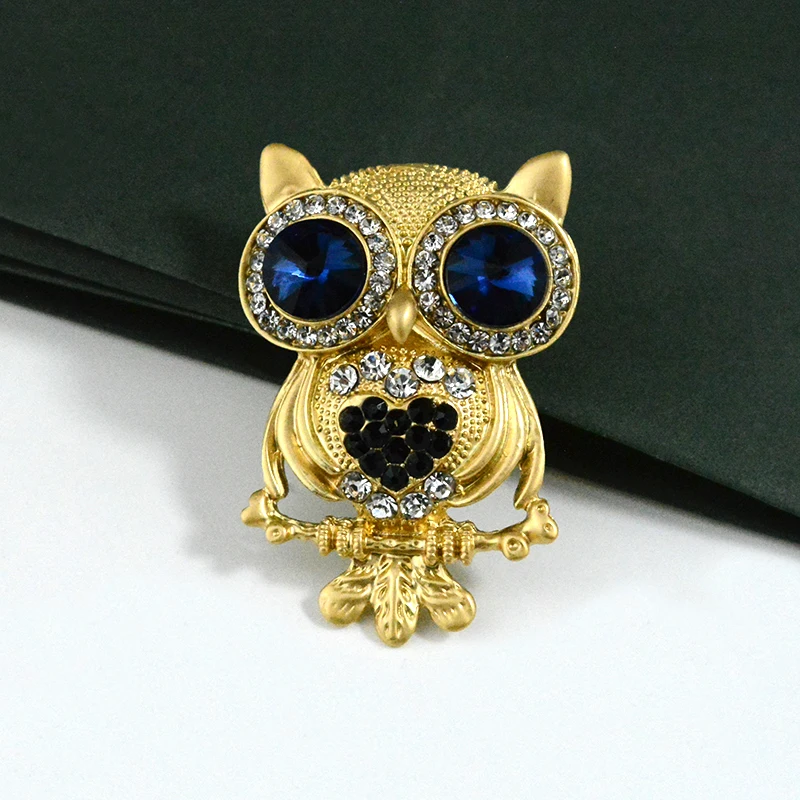 ALenno милые большие синие Кристальные глаза Золотая Сова новые продукты брошь