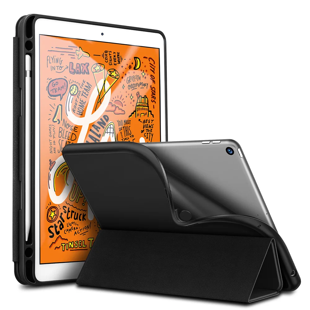 ESR чехол для iPad Mini 5 Folio крышка отделения для резинового масла мягкий гибкий прорезиненный трехслойный умный чехол с карандашом для iPad Mini - Цвет: Black