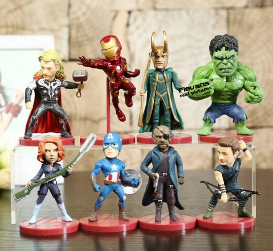 

8pcs/set The Avengers Super Hero Hulk Iron Man Captain America Thor Black Widow Hawkeye Loki 8cm Action Figure Toys