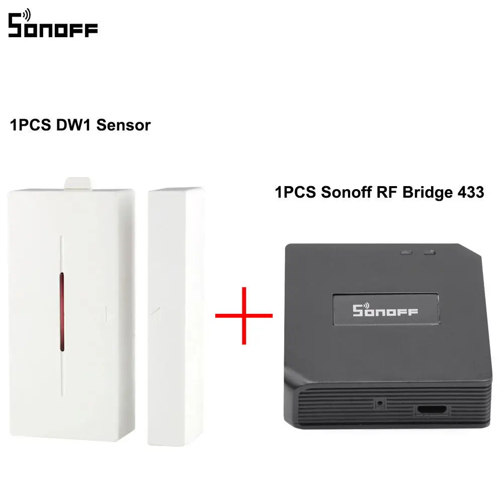 DW1 with RF Bridge Sonoff РЧ мост 433 МГц Wifi беспроводной преобразователь сигнала PIR 2 датчика/DW1 дверной и оконный датчик сигнализации для умного дома комплекты безопасности - Комплект: DW1 with RF Bridge
