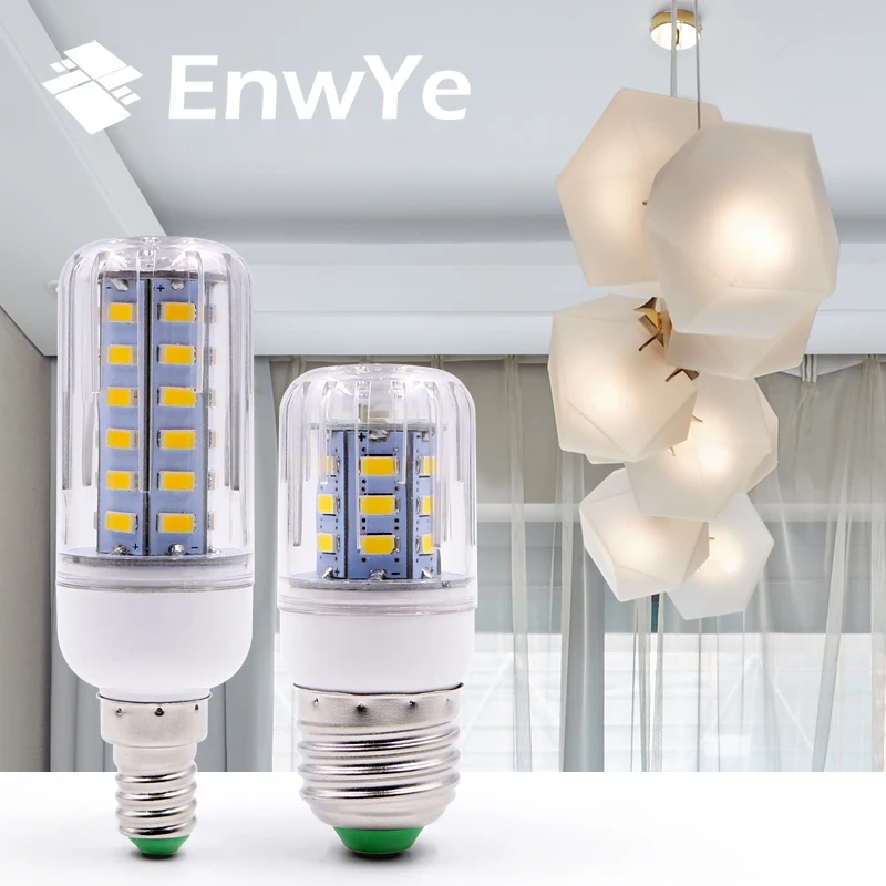EnwYe E27 E14 светодиодная кукурузная лампа, настоящая мощность, 2 Вт, 4 Вт, 6 Вт, 9 Вт, 12 Вт, 220 В, 240 в, кукурузная лампа, люстра, свеча, светодиодная лампа для украшения дома