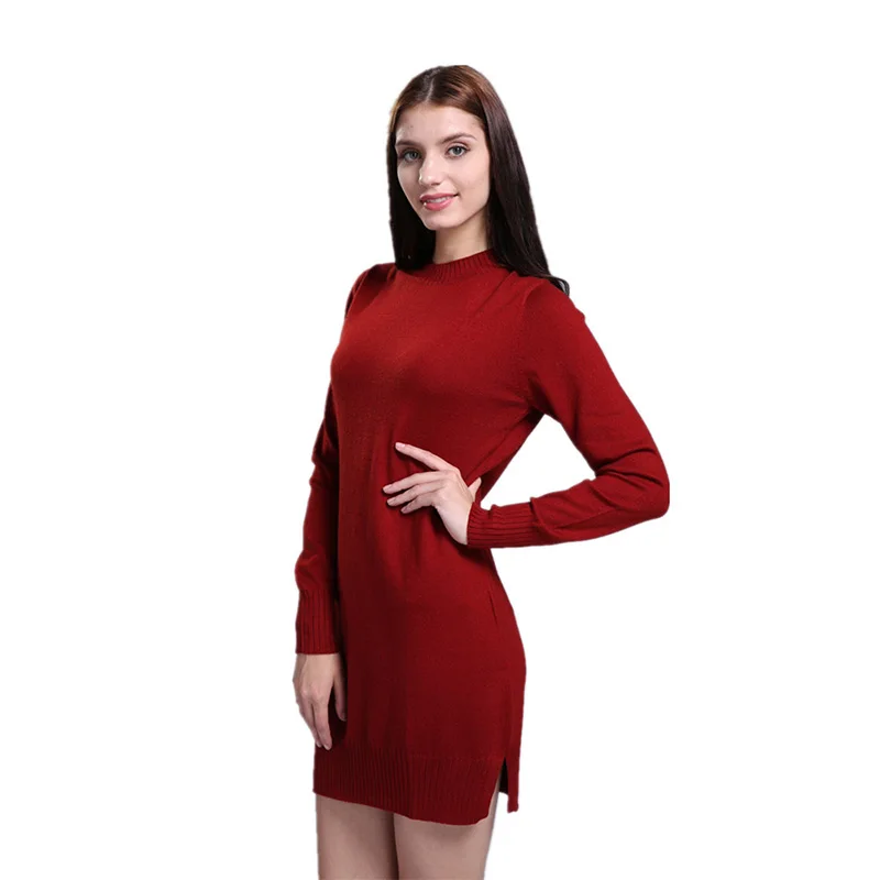 Sparsil Women's Autumn O-Neck Cashmere Blend Pullover Sweater Fashion Lady Rib Cuff Knitted Hem Split Design Knitwear Sweaters | Женская