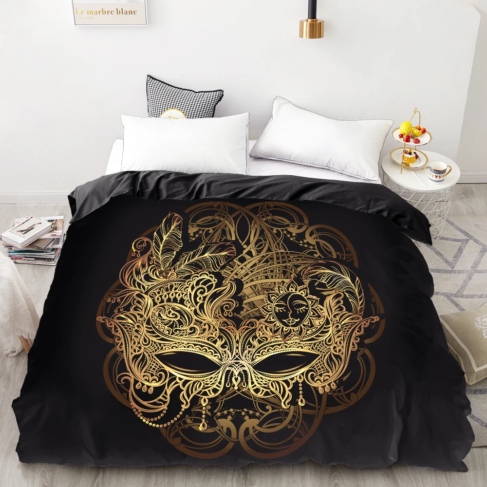 

3D HD Digital Printing Custom Duvet Cover,Comforter/Quilt/Blanket case Queen King Bedding 220x240,Bedclothes Golden Mask
