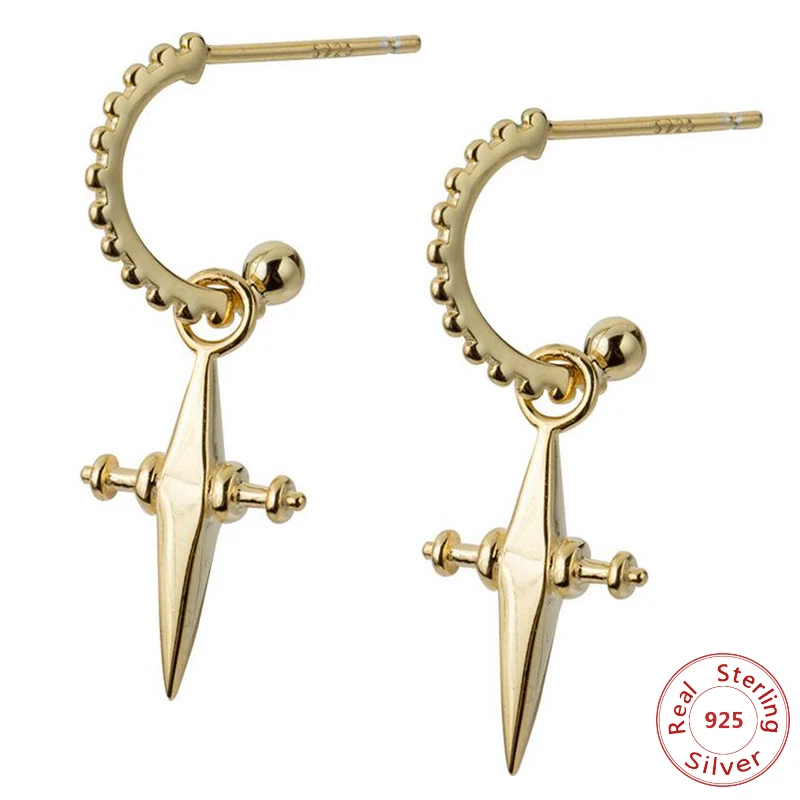 Boho шикарные серьги-гвоздики золотого цвета с 925 пробы и серебряным крестом для женщин, Висячие Подвески с крестом, серьги-гвоздики в минималистическом стиле