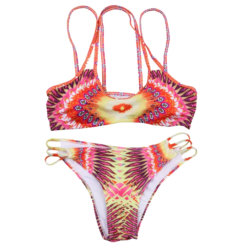 2017 дешевые купальный костюм vikinis крест Комплект бикини печать дамы купальник