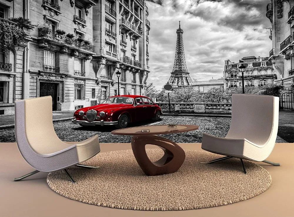 Виниловая настенная бумага фотообои с Парижем Эйфелевой башней самоклеящаяся