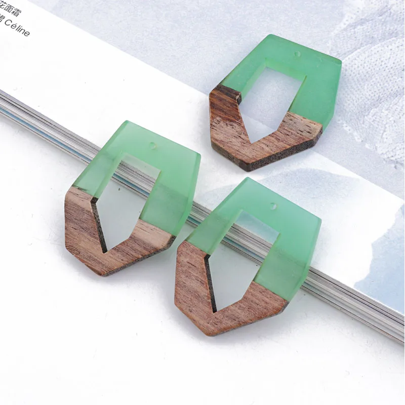2pcs Retro Azure Green Wooden Necklace Charms Splice Resin Dangle Earring Base Findings Diy Women Jewelry Make Gift Handmade | Украшения и