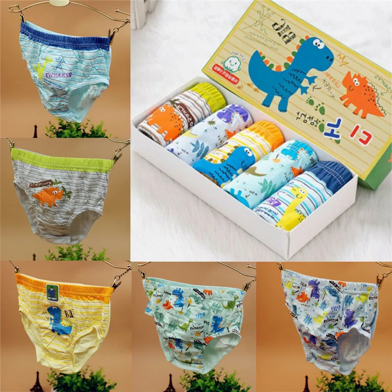 

PUDCOCO 5Packs Kids Boys Soft Breathable Cotton Dinosaur Briefs Washable Underwear Briefs Panties