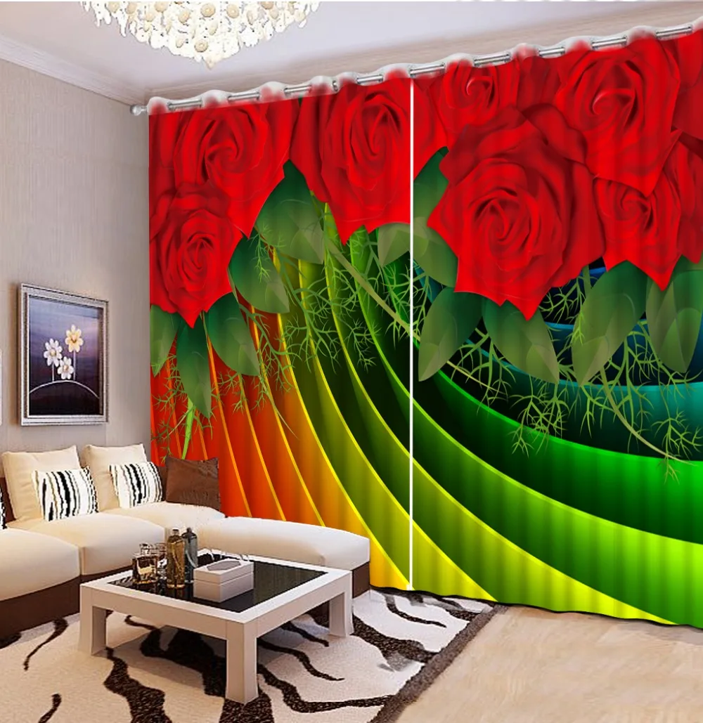 

High quality Blackout Sheer Curtains For Bedroom Living Room Wedding Hotel Paint Photo romantic rose 3D Curtains soft decoration