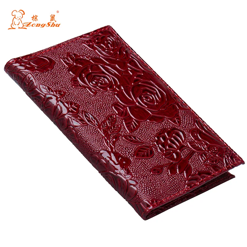 Gold Three-dimensional embossed rose pu leather unisex passport holder bag travel ID credit ticket passport soft folder cover