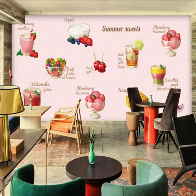 

Custom mural Summer dessert pink fruit vegetable salad mural restaurant children room custom corridor decorative painting
