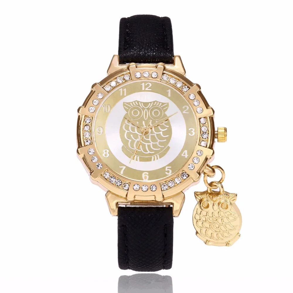 Часы наручные женские кварцевые с подвеской в виде совы|clock black|clock fashionclock pendant |