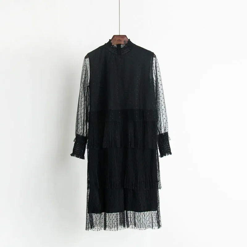 Возможно U/весенне осеннее шифоновое платье до колена с воротником стойкой в