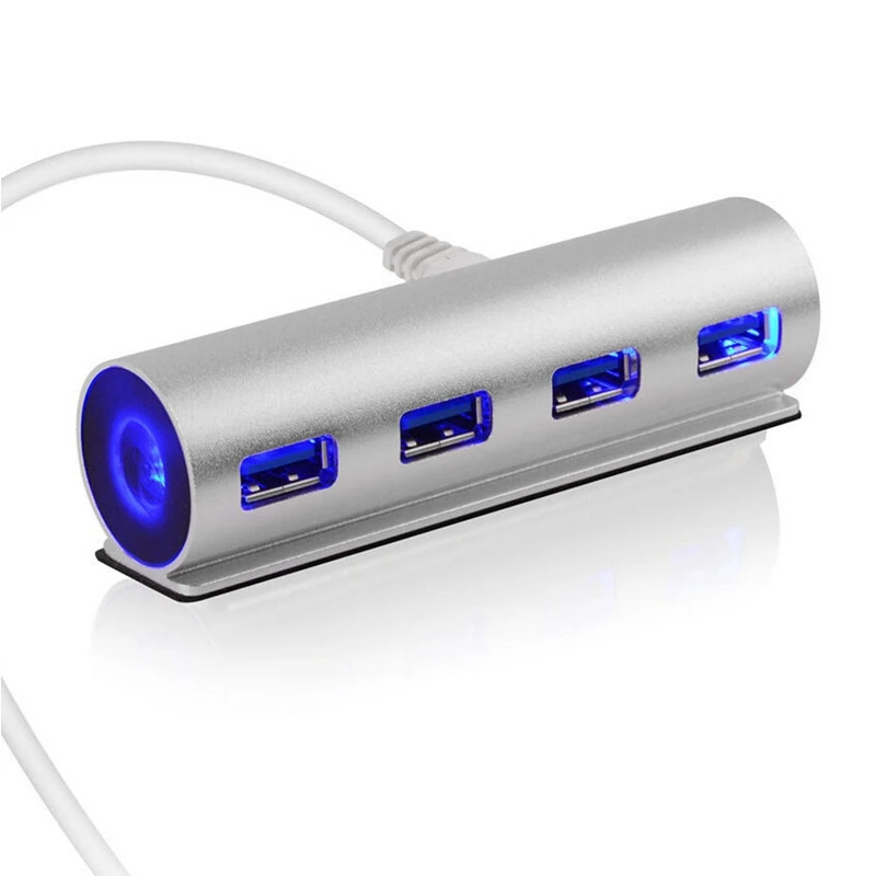 Мульти USB 3,0 концентратор адаптер портативные концентраторы USB разветвитель 4 порта 5 Гбит/с круглый алюминиевый сплав корпус серебро для ноутбука ПК Компьютерное использование