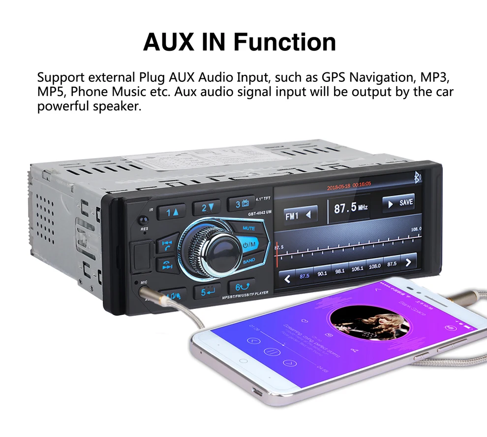Один Din 4," Автомагнитола стерео MP5 FM Bluetooth USB AUX FM радио MP3 аудио плеер Поддержка камеры дистанционное управление