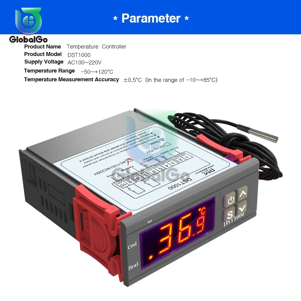 AC 110-230V DST1000 цифровой термостат регулятор температуры Крытый Открытый DS18B20 AC/DC водонепроницаемый датчик температуры кабель - Цвет: AC 110-230V