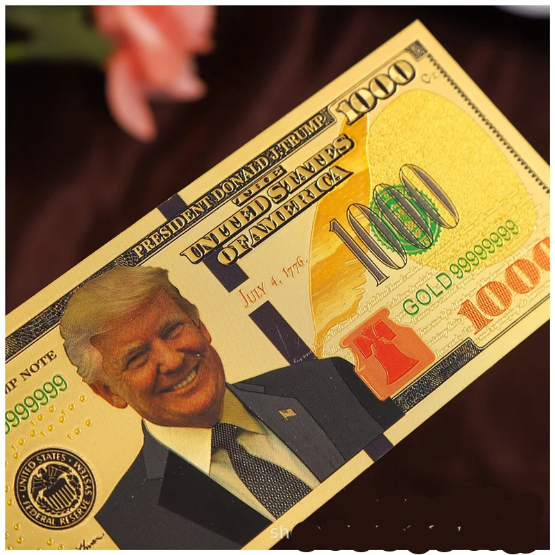 US Promotion Donald Trump Dollar fake money 24k gold banknote 1000 dollar commemorative bills foil banknotes.10pcs | Дом и сад