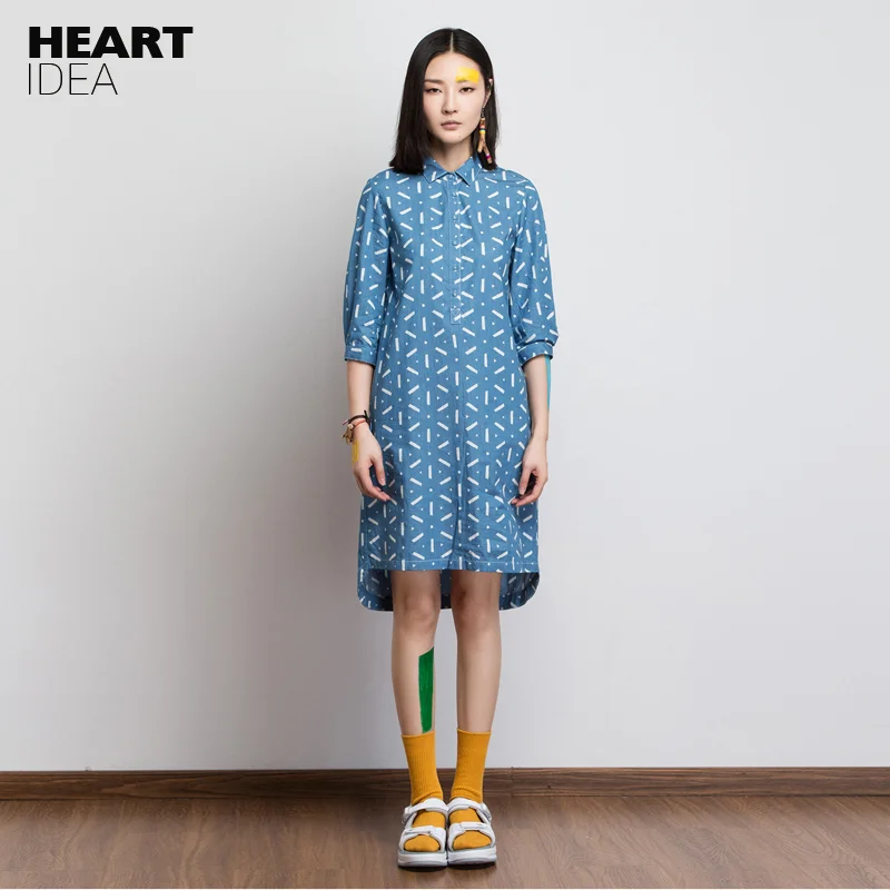 Платье рубашка LYNETTE'S летняя свободная с воротником и принтом|denim dress|dresses femaledress