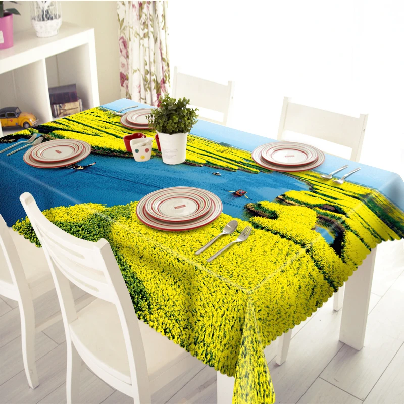 

3D Tablecloth Green Prairie Scenery Pattern Waterproof/oil-proof Thicken Polyester Rectangular Wedding Table cloth Home Textiles