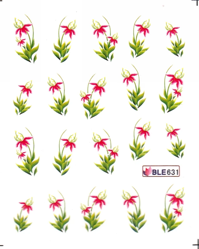 11 упак./лот переводка NAIL ART наклейки на ногти Цветок Трава Роза саронская CANNA BLE631-641