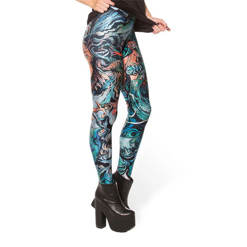 Черные молочные новые дизайнерские женские леггинсы с принтом узкие длинные