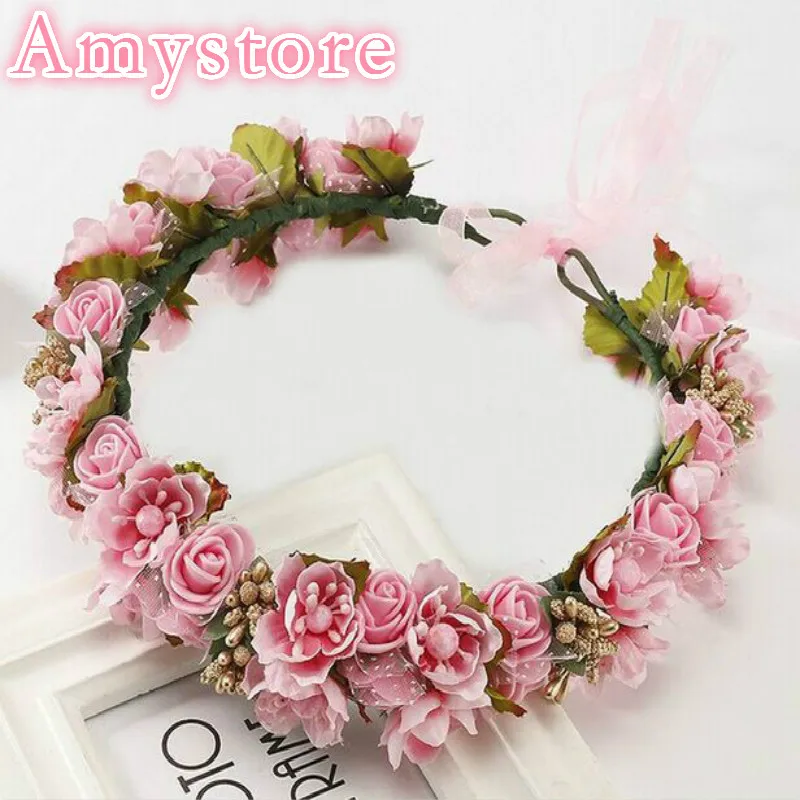 

7 Colors Pretty Fashion Artificial Flower Garland decorative Bride Crown Floral Head Headdress Wedding hydrangea Flower Headband