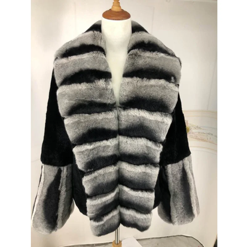 FURSARCAR Luxury Winter Rex Rabbit Fur Jacke For Women Fashion Natural Coat Warm Big Turndown Collar | Женская одежда