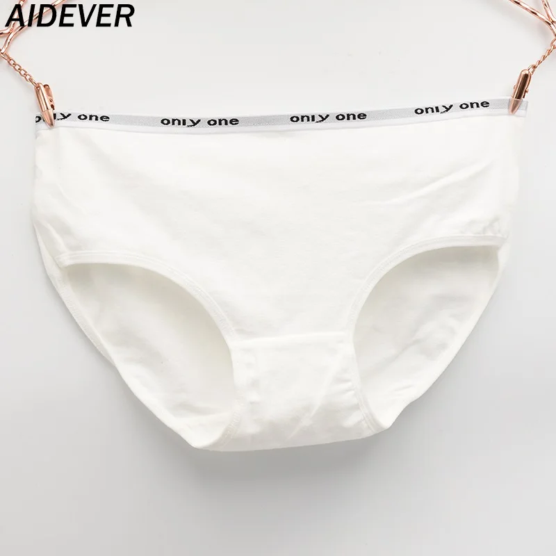 AIDEVER/женские хлопковые трусы, простое нижнее белье с буквенным принтом, женское сексуальное белье, короткие штаны, kawaii Package, трусы с заниженной талией - Цвет: White