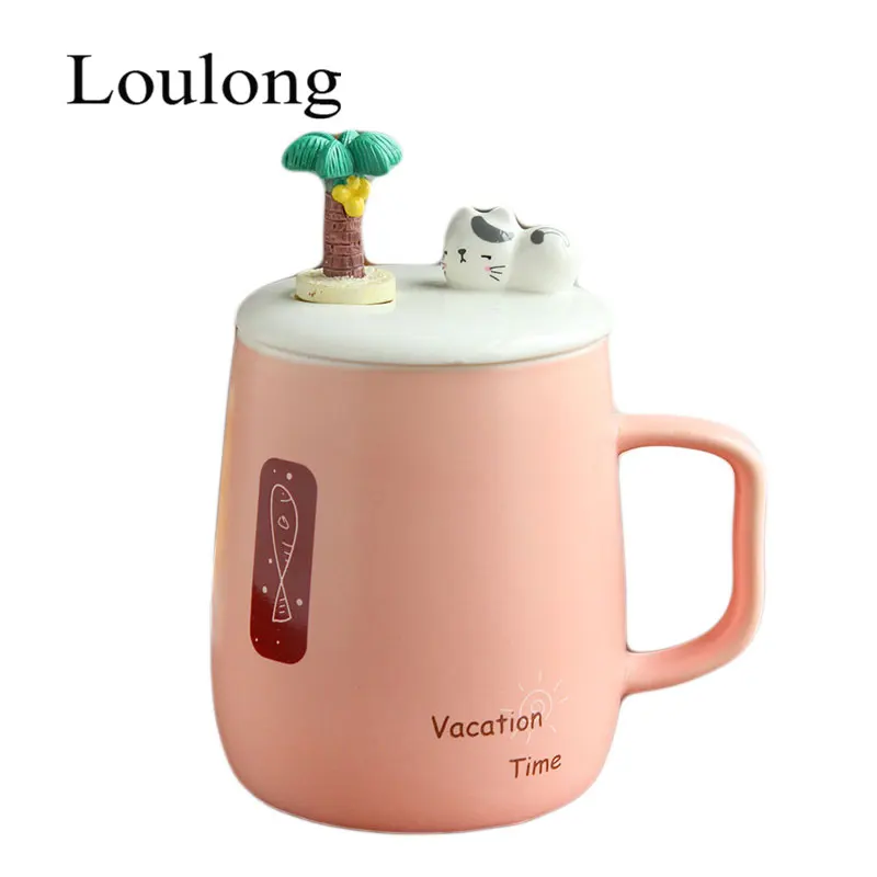 Hot American Cartoon 3D Relief Kitty Cat Fish Letter Micro Landscape Lid Cover Ceramic Mug Work Office Student School Lover Cup|lovers cup|ceramic