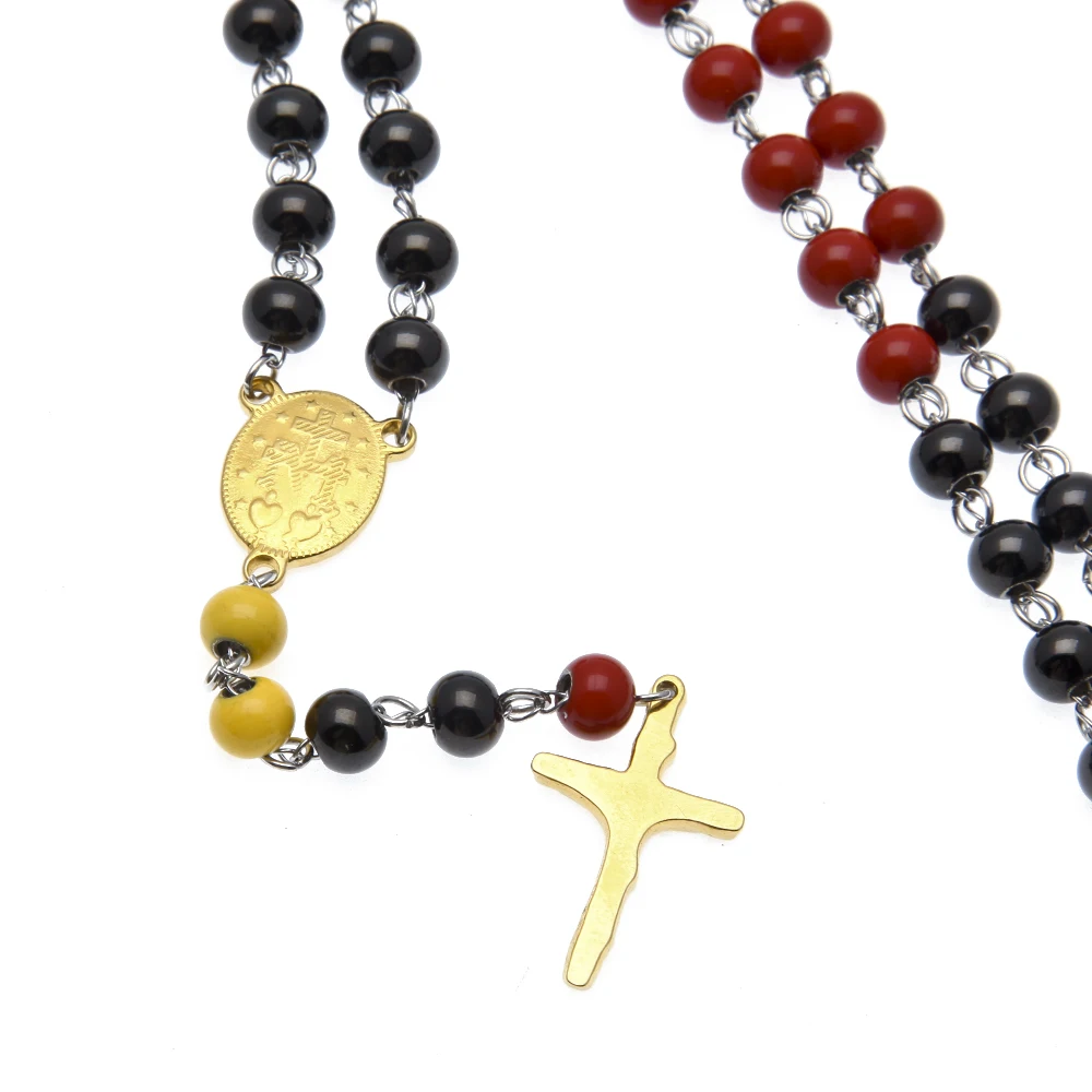 Нержавеющая сталь черного и красного цвета Четки из бусин ожерелье католическая