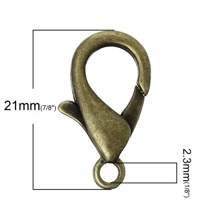 Doreenbeads розница застежки лобстер фурнитура античная бронза 21 мм x 12 (7/8 &quotx 4/8&quot) 50