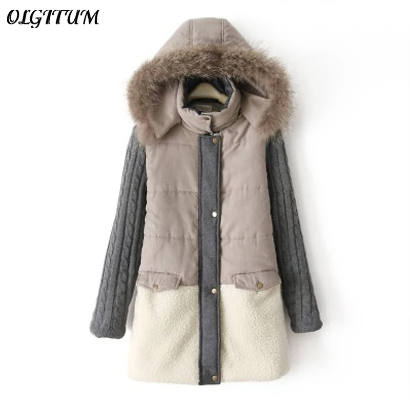 

Winter new women cotton coat High Quality Natural Fur Collar cotton Coat Warm wool Parka Patchwork Jacket Plus Size Parka