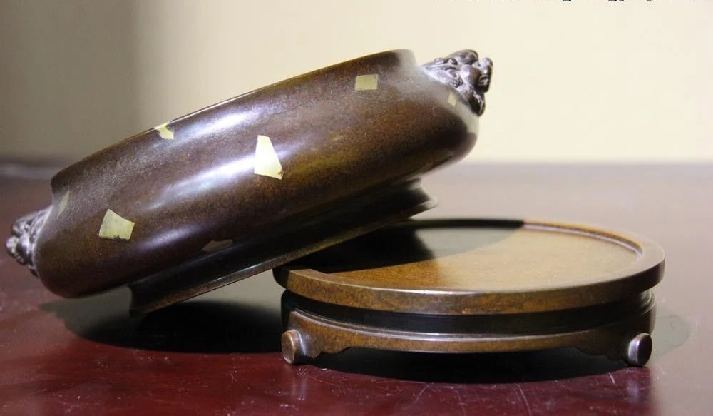 Китайский Старый фиолетовый Медь Бронза Foo Собаки Лев Головы Уши курильница