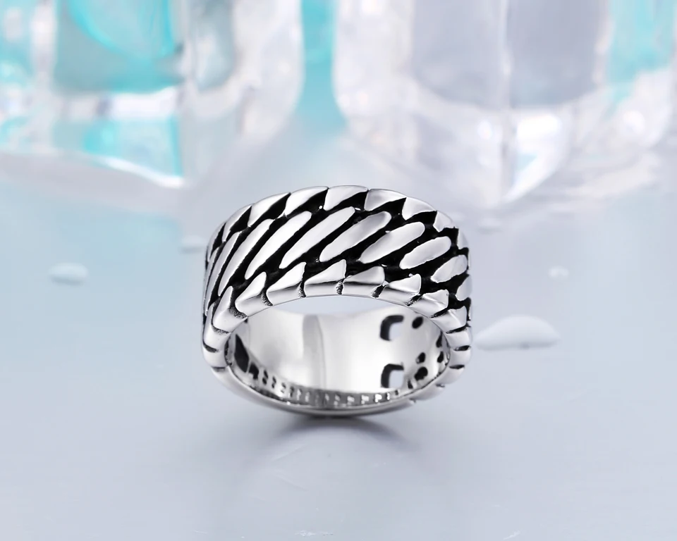 Man Wide Chain Knitting Ring Personality Exagerrated Stainless Steel Special Jewelry BR2018 US size