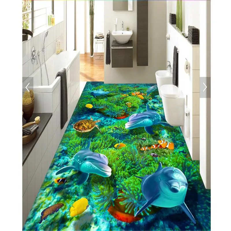 Обои для ванной из ПВХ с изображением дельфина кораллового цвета водостойкие