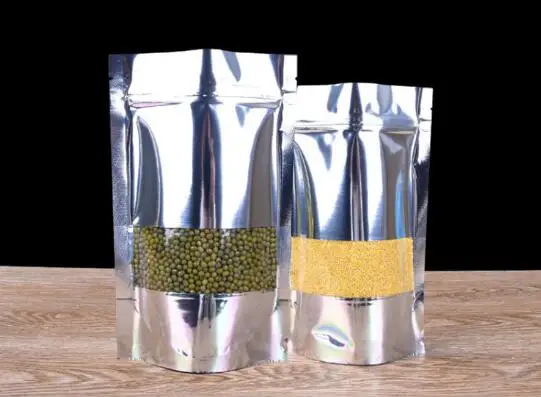 100pcs Stand up Glossy Aluminum Foil Window Ziplock Bag Shinny Party Wedding Packaging Pouch Snack Coffee | Дом и сад