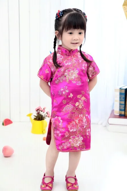 Ярко-розовое платье для маленьких девочек детские летние платья-Ципао