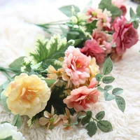 2pcs 5colors silk camellia tea rose artificial flower oil painting bridal bouquet wedding decoration diy home party fake flowers
