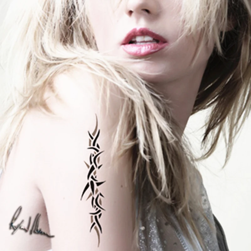 SHNAPIGN черный длинный шипы временный боди арт флэш стикер татуировки 10*17 см