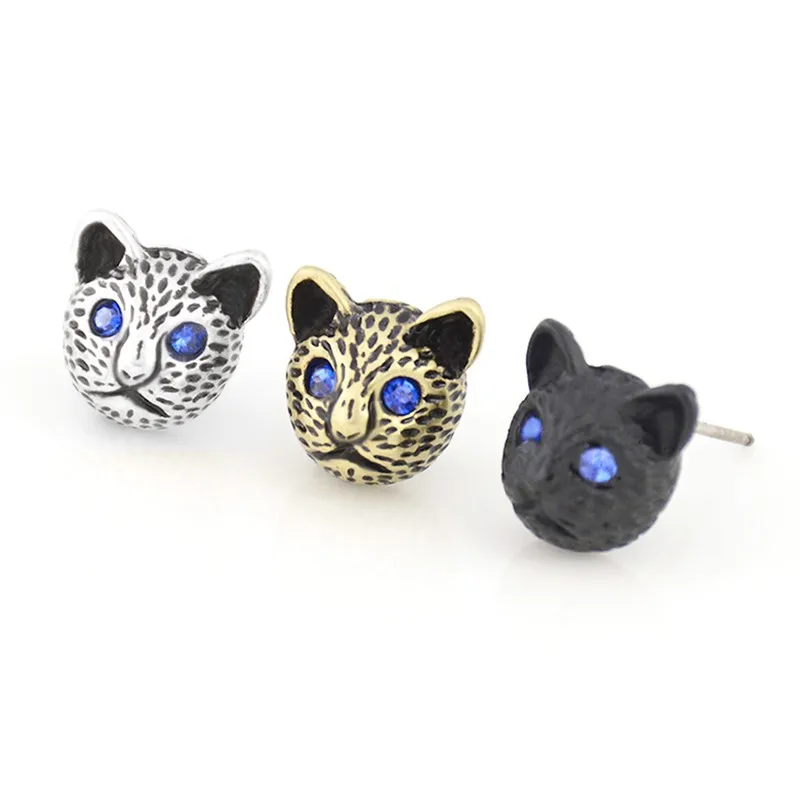Vintage Bule Crystal Eye Cat Stud Earring Punk Cats Love Earrings For Women Jewelry Christmas Gift Bijoux Femme Pendientes | Украшения и