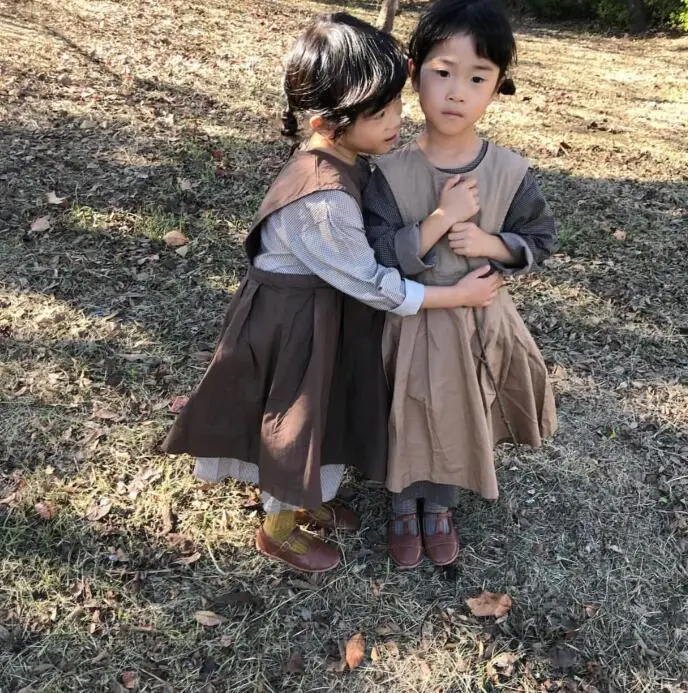 Japan&korean Toddler Girl Winter Clothes Mori Kids Girl Dress Linen Clothings Princess Dress