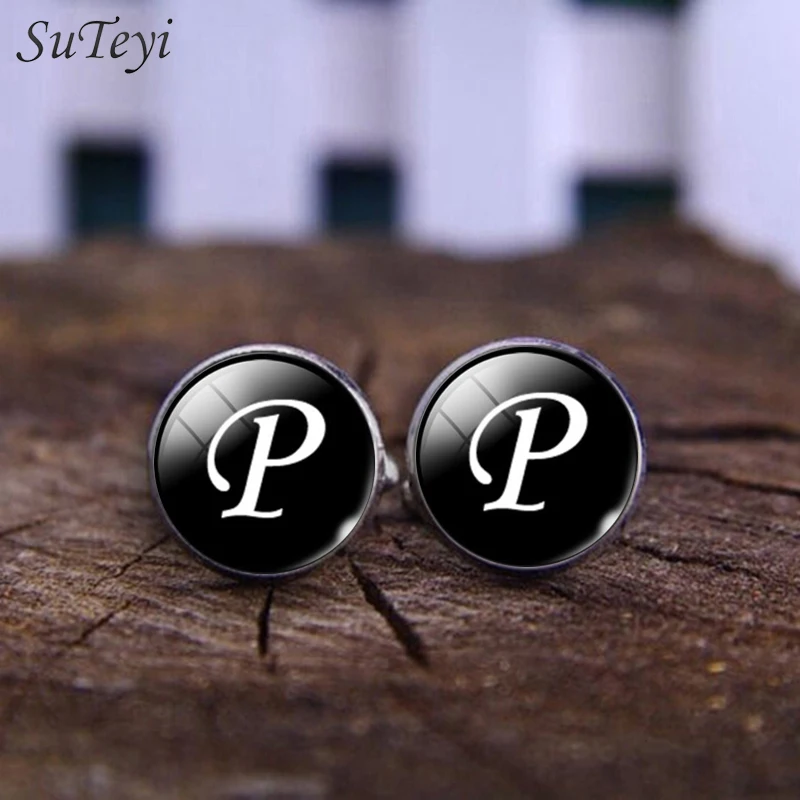 SUTEYI модные мужские запонки с кристаллами стеклянные кабошоны принтом буквами