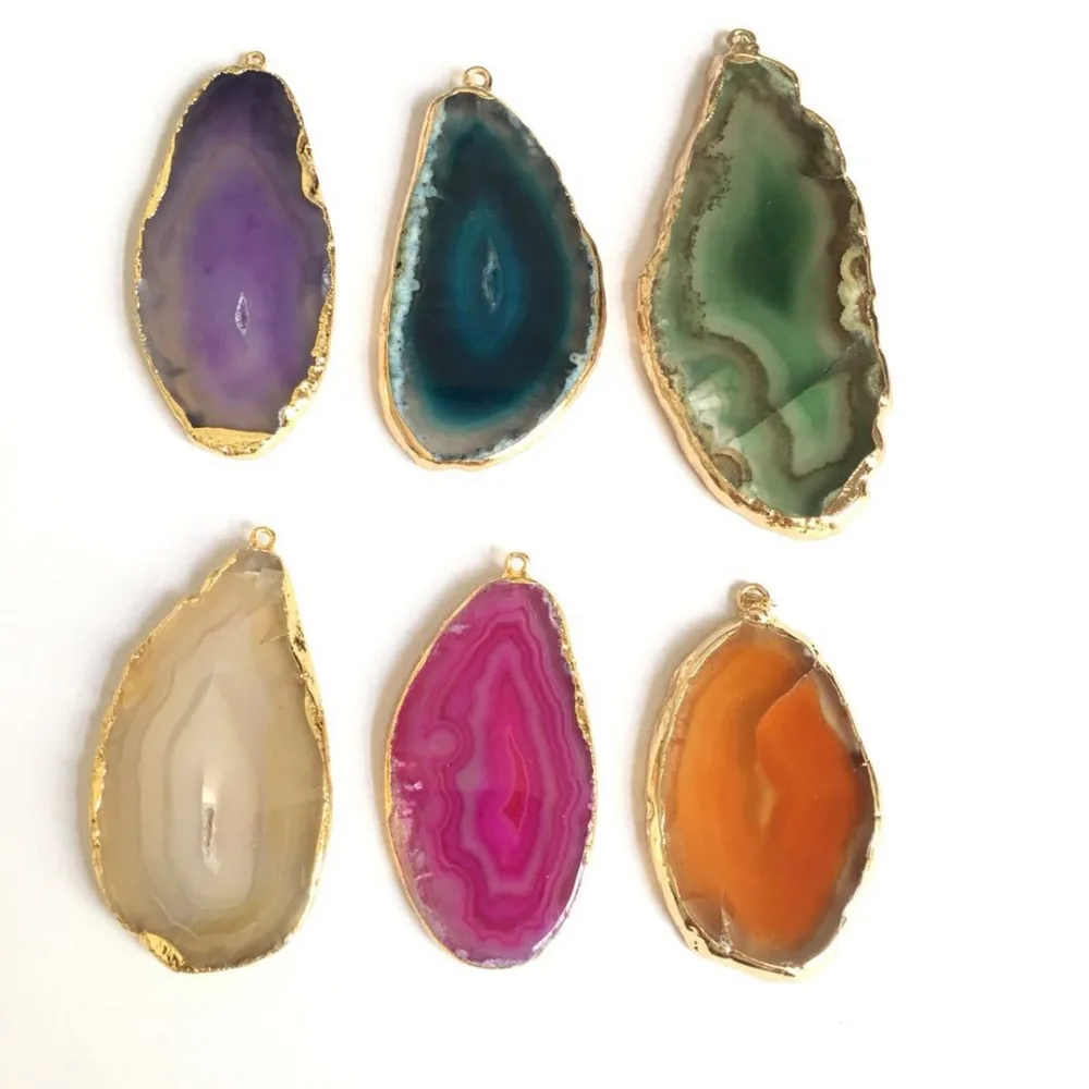 1 шт. Подвески с натуральным ониксом Разноцветные ломтиком агата нестандартные