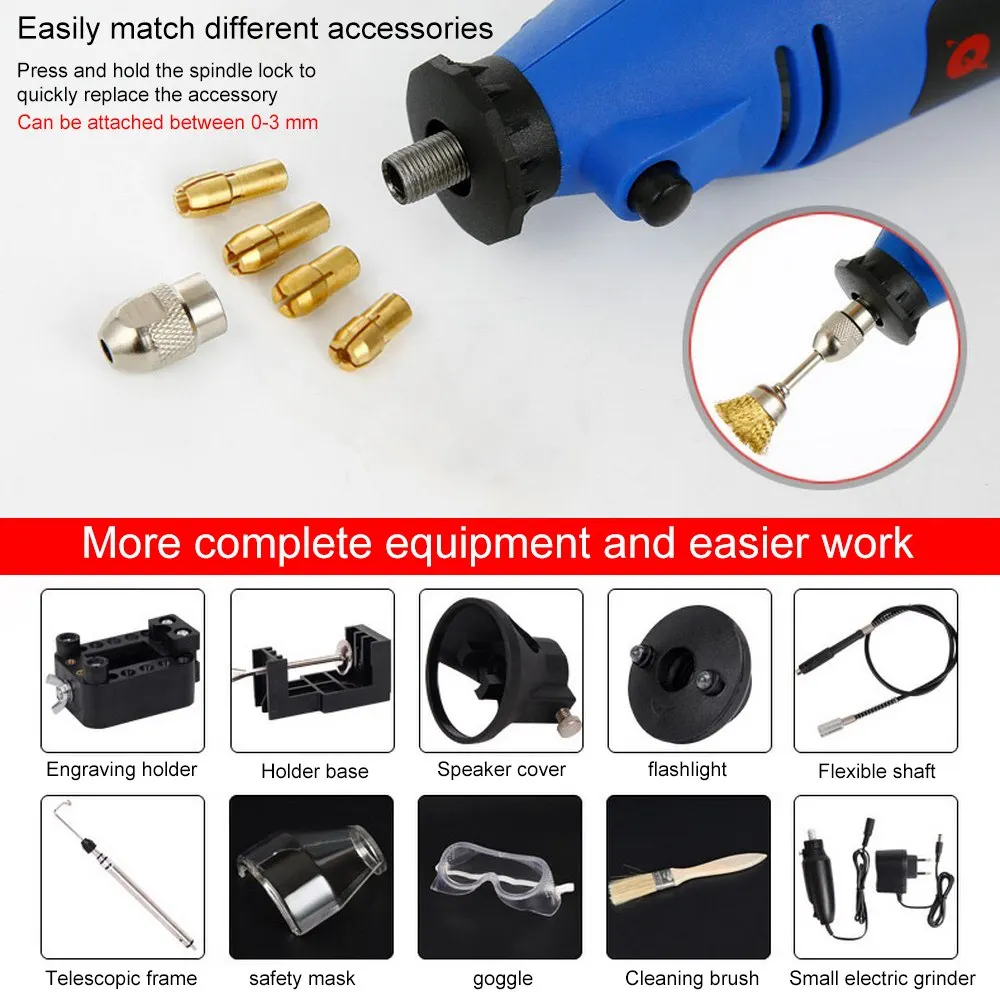 

8000-30000r/Min Adjustable Speed Electric Tools 130W Mini Drill Electric Grinder Suit Wood Cutting Jade Carving Grinding Machine