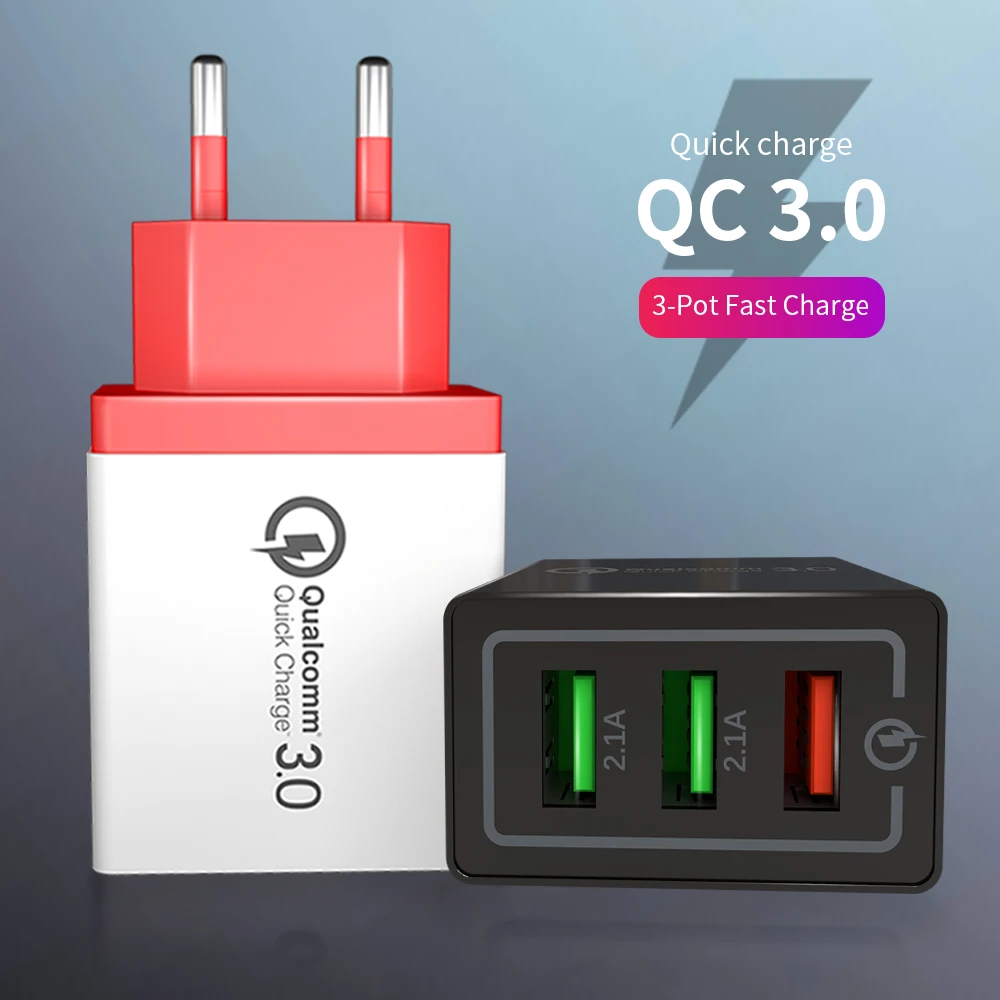 Зарядное устройство USB с 3 USB-портами и вилкой Стандарта ЕС/США быстрое зарядное QC 0