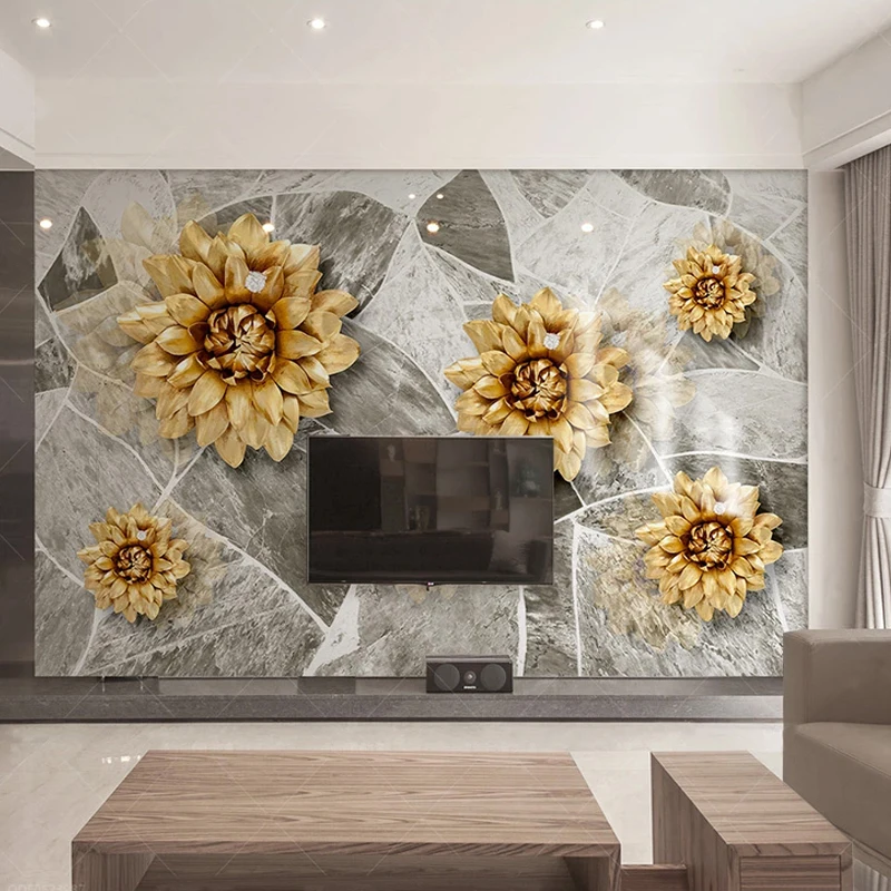3D мраморная текстура цветы настенная бумага Европейский стиль роскошный