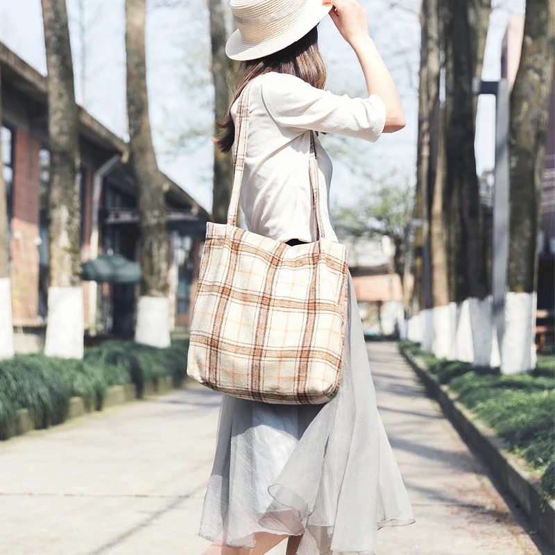 Женская шерстяная сумка через плечо модная клетчатая из клетчатой ткани