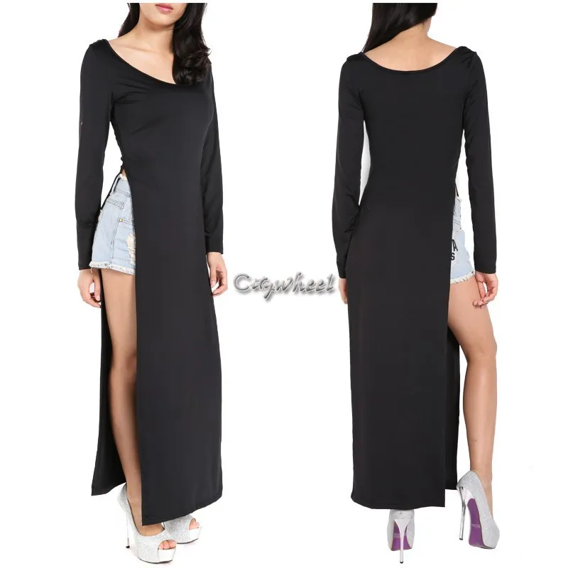 Free Shipping 2014 Autumn Spring Sexy Women's Fashion Double Side Slit Open Long Dress Slim Maxi 50 |