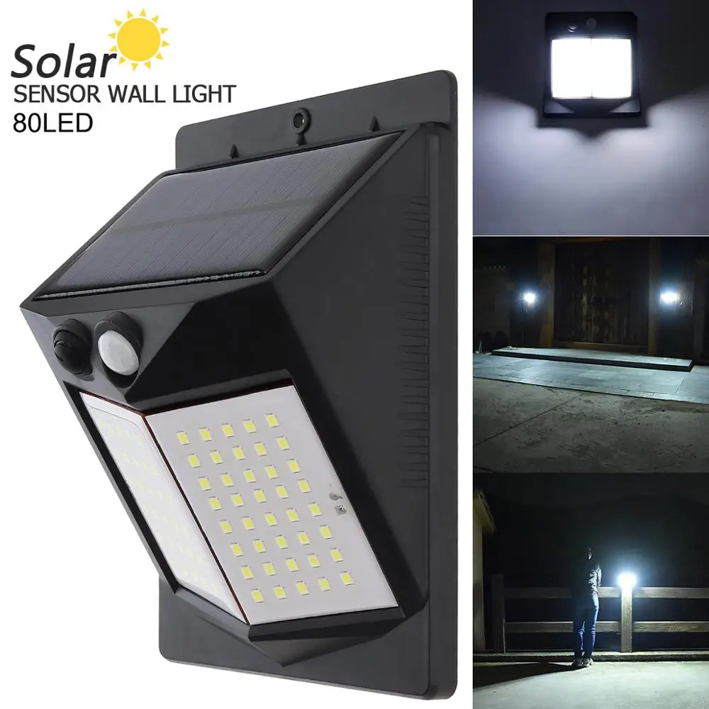 80 LED 500LM Светильник-контроль светодиодный солнечный индукционный светильник датчик движения человеческого тела водонепроницаемый настенный светильник безопасности для наружного сада двора светильник - Испускаемый цвет: 80 LED 500LM