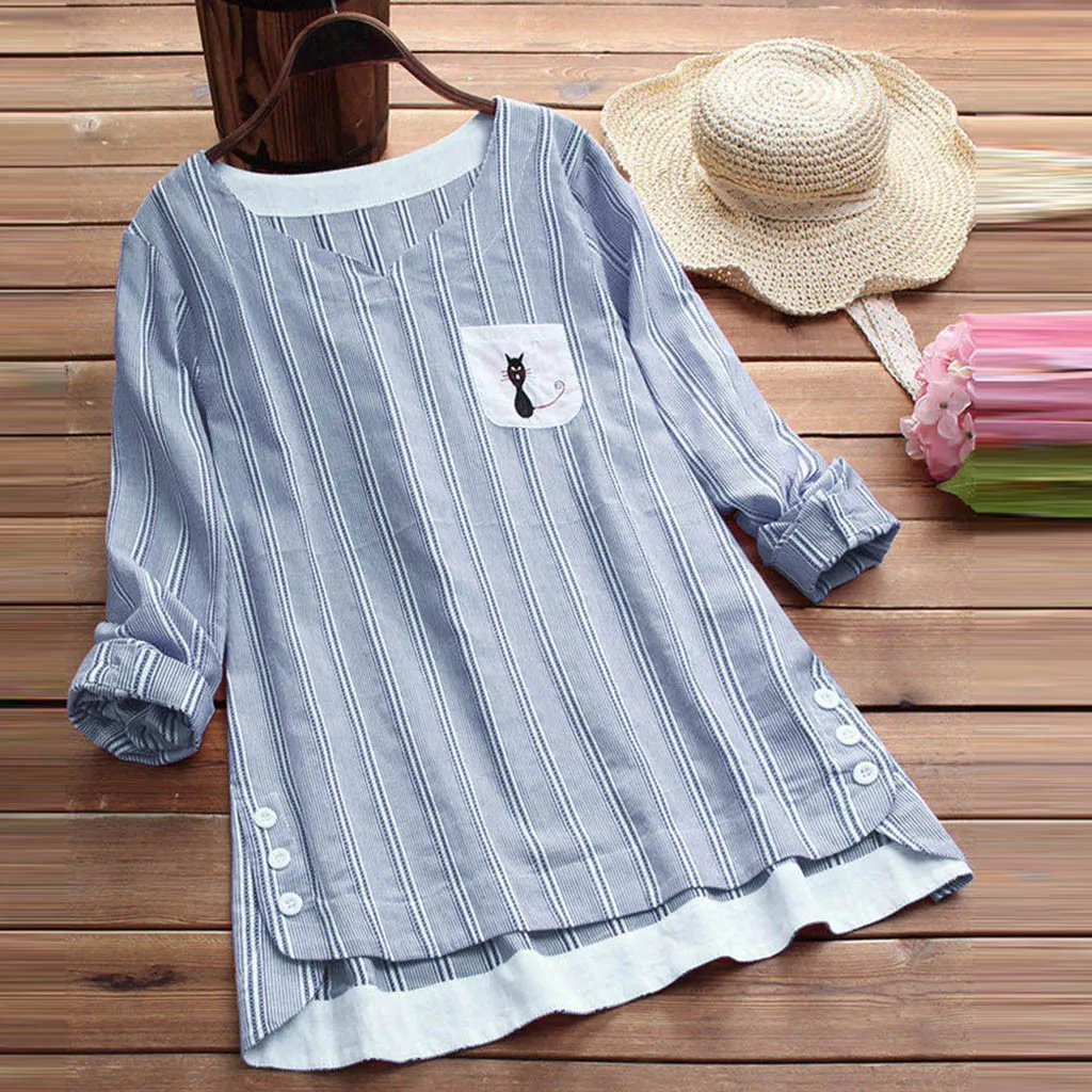 Футболка в полоску с длинным рукавом Повседневная футболка большого размера